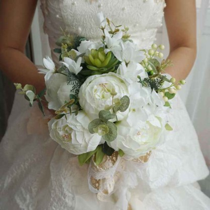Elegant Round Silk Flower Bridal Bouquets (Sold in a single piece) - Bridal Bouquets