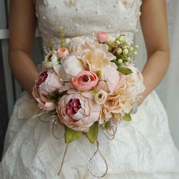 Elegant Round Silk Flower Bridal Bouquets (Sold in a single piece) - Bridal Bouquets
