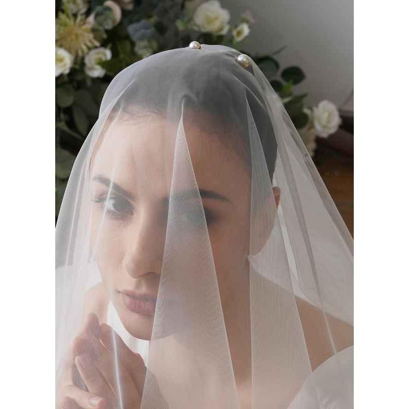 Two-tier Lace Applique Edge Fingertip Bridal Veils With Lace