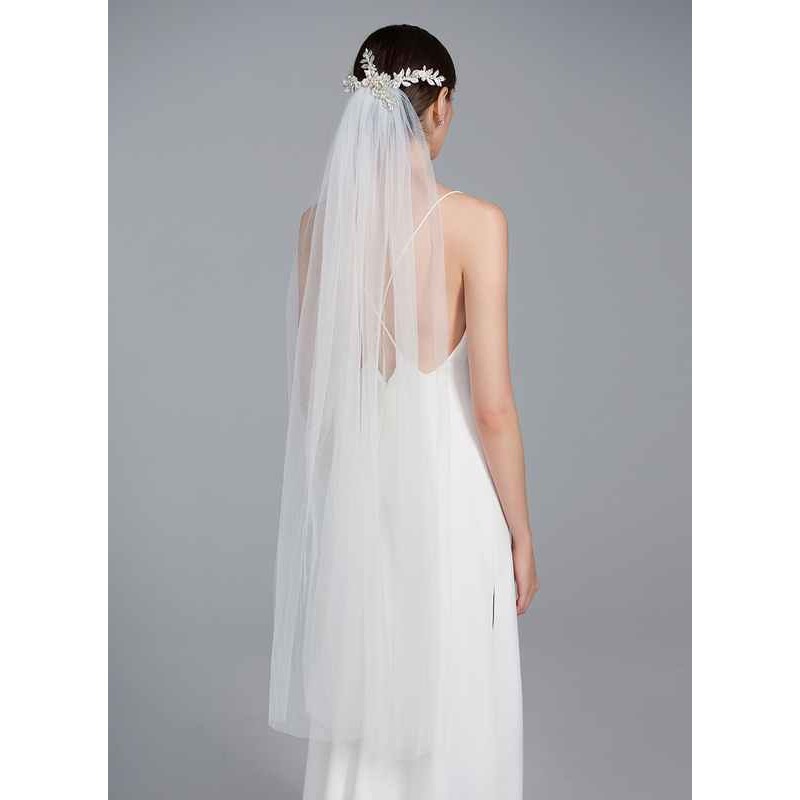 One-tier Cut Edge Waltz Bridal Veils With Rhinestones/Faux Pearl