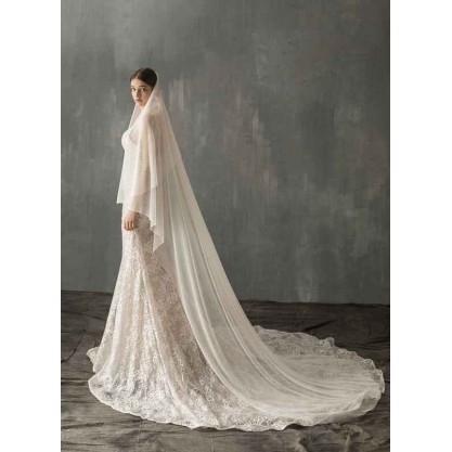 Two-tier Cut Edge Cathedral Bridal Veils With Lace