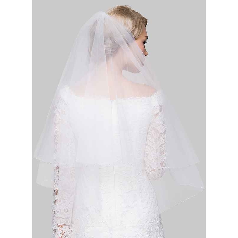 Two-tier Beaded Edge Fingertip Bridal Veils With Beading